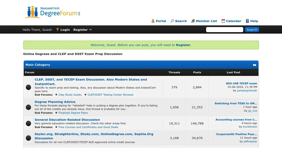 DegreeForum - Online Degrees & CLEP/DSST Exam Prep