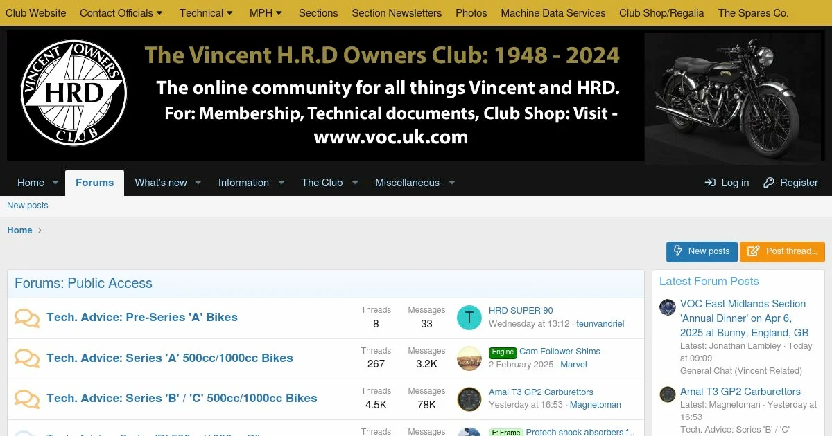 Vincent H.R.D. Owners Club Forum